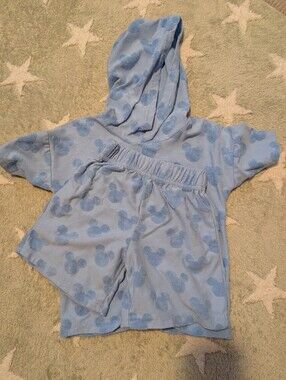 Light Blue Mickey Mouse Hooded Short Set